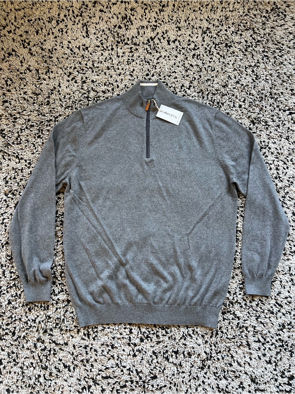 Collars & Co 1/4 Zip Pullover Sweater Grey Lightweight Cotton Cashmere Men’s XL